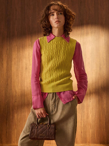 حقيبة بولينغ فيلومينا مزينة بسلسلة معدنية, بني مطفي, hi-res