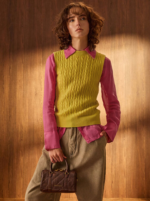 حقيبة بولينغ فيلومينا مزينة بسلسلة معدنية, بني مطفي, hi-res