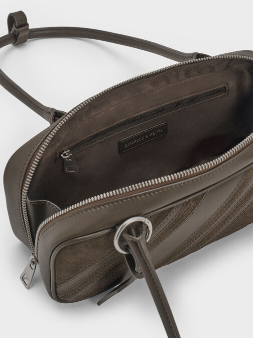 شنطة كتف زيا من شامواه مُعاد تدويره مخططة, طحلبي داكن, hi-res