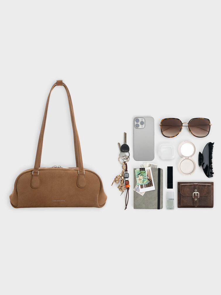 شنطة كتف نيلي شمواه معاد التدوير مستطيلة, بني موكا, hi-res