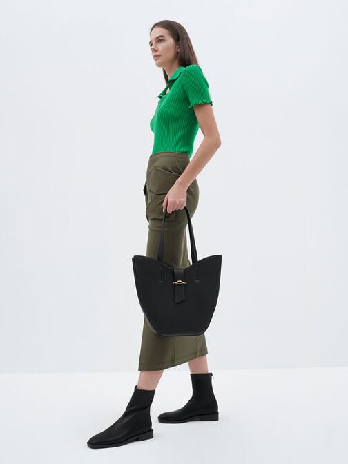 بوت قصير بسحاب ومقدمة مربّعة – أناقة عصرية ترافق خطواتك, أسود, hi-res