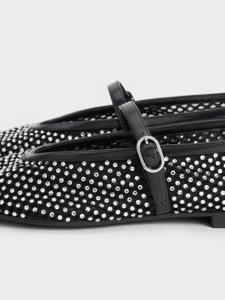 Maggie Mesh Crystal-Embellished Mary Janes, Black, hi-res