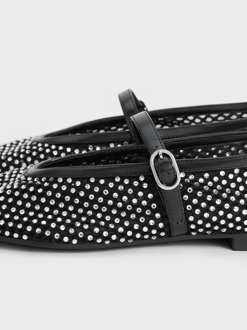 حذاء ماري جين ماغي شبكي مزين بالكريستال, أسود, hi-res