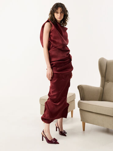 كعب جلد بحزام خلفي مع فيونكة, برغندي, hi-res