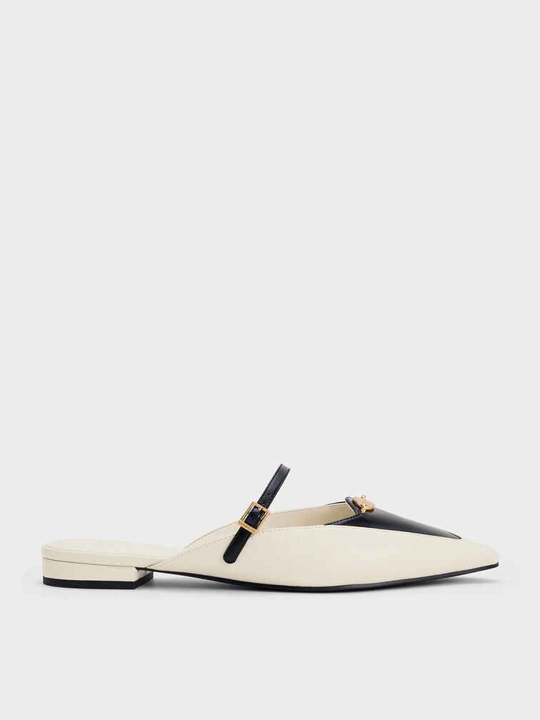 صندل ماري جين ثنائي اللون بمقدمة مدببة ولمسة معدنية, أبيض طباشيري, hi-res