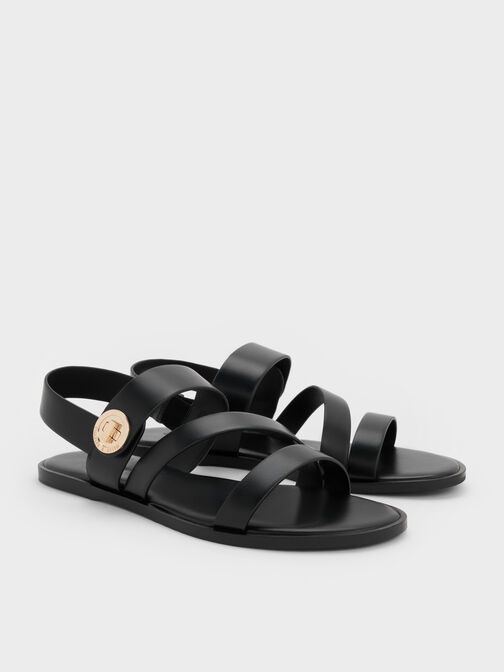 Yara Turn Lock Strappy Sandals, Black, hi-res