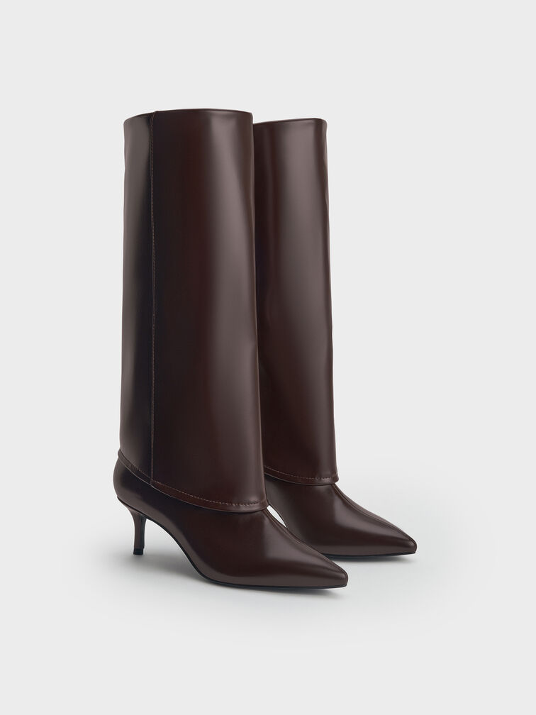 Pointed Stiletto Knee-High Boots, Burgundy, hi-res