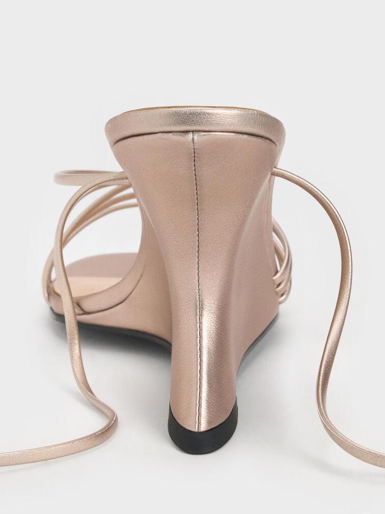 Noona Metallic Strappy Wedges, Champagne, hi-res