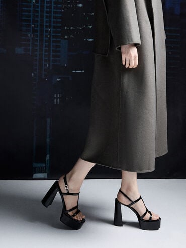 Patent T-Bar Strappy Platform Sandals, Black Patent, hi-res