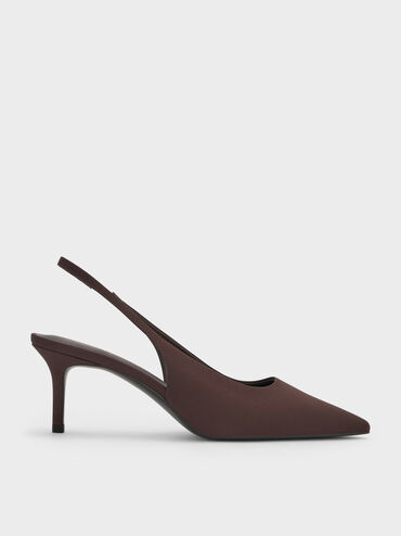 Kaia Satin Pointed-Toe Slingback Pumps, Dark Brown Textured, hi-res