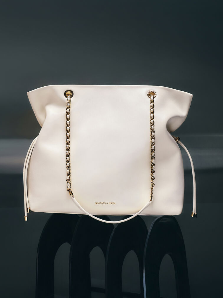 حقيبة توت بحمالة ضفيرة, كريم, hi-res