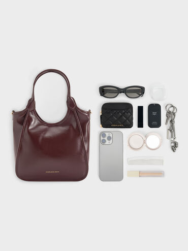 شنطة توت صغيرة سيانا بتأثير مجعد تصميم مرن, أحمر توتي فاخر, hi-res