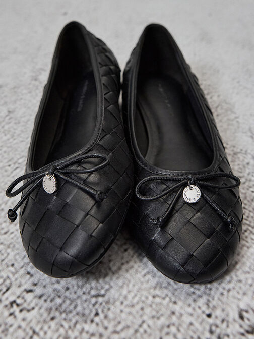 Ivette Woven Bow Ballet Flats, Black, hi-res