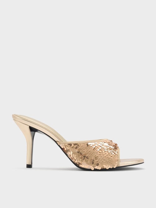 ميولز بكعب ستيليتو مزين بالترتر, ذهبي, hi-res