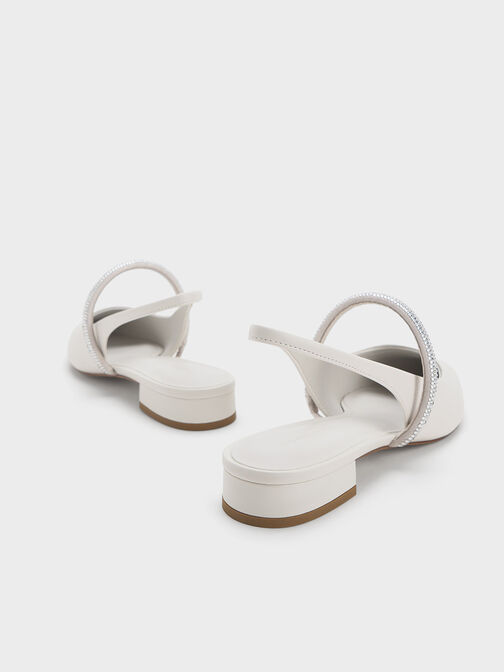 Crystal-Strap Pointed-Toe Slingback Flats, White, hi-res