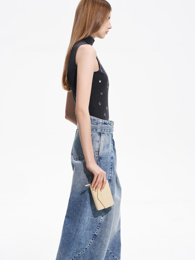 Stitch Trim Envelope Wallet, Beige, hi-res