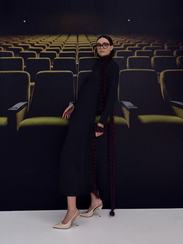 Leather Slingback Stiletto Pumps, Oat, hi-res