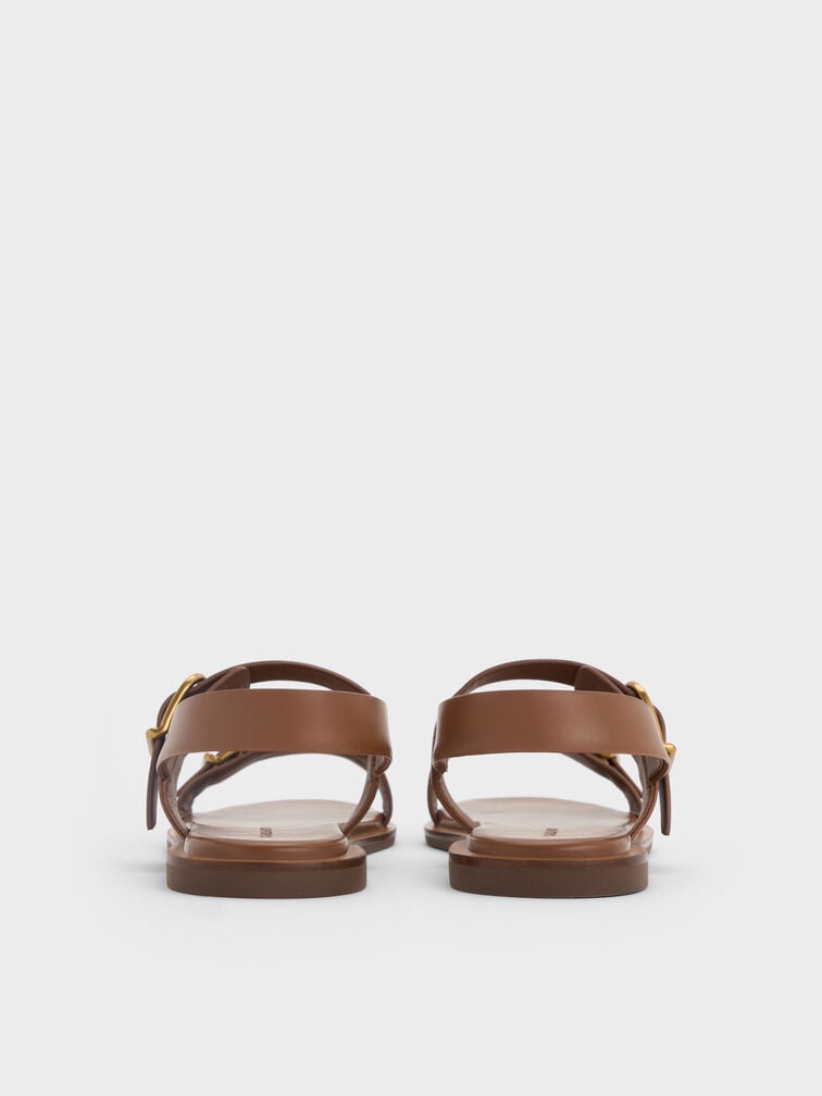 Double Buckle-Strap Slingback Sandals, Brown, hi-res