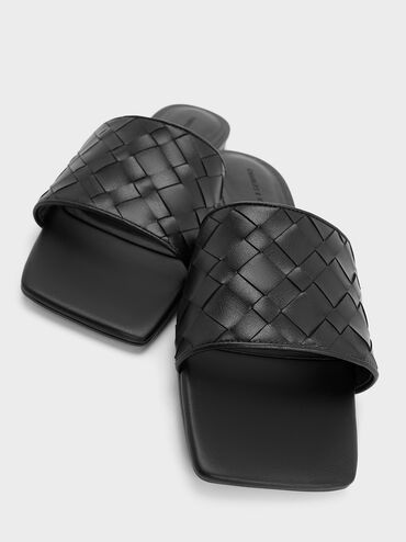 Ivette Woven Slide Sandals, Black, hi-res