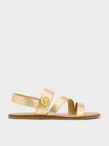 Yara Metallic Turn Lock Strappy Sandals, Gold, hi-res
