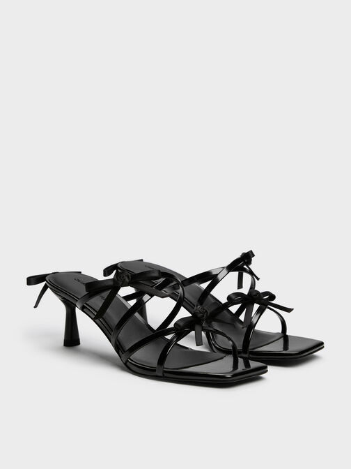 Kelis Rose-Bow Strappy Heeled Mules, Black Boxed, hi-res