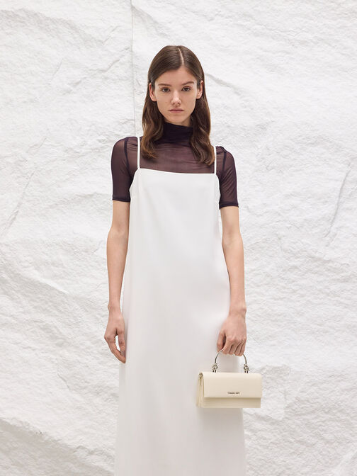 Kristine Sculptural-Handle Long Wallet, Cream, hi-res