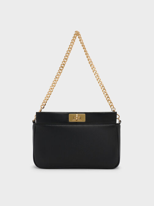 Lennie Chain-Handle Shoulder Bag, Black, hi-res