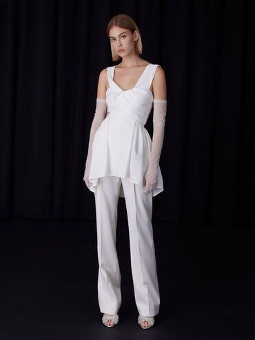 حذاء شفاف بكعب بحزام خلفي مزين بفيونكة خرزية, شفاف نقّي, hi-res