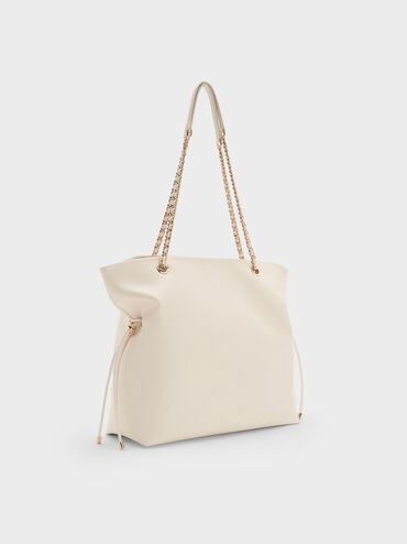 حقيبة توت بحمالة ضفيرة, كريم, hi-res