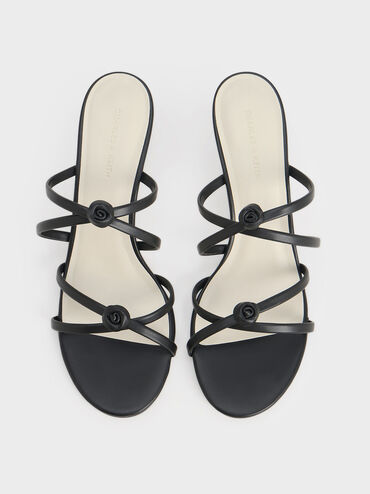 Rose Strappy Slant-Heel Mules, Black, hi-res