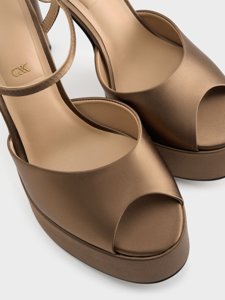 Francesca Peep-Toe Platform Heels, Brown, hi-res