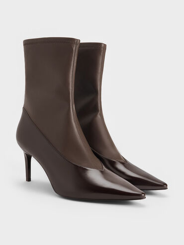 بوت للكاحل بسحاب خلفي بكعب ستيليتو ومقدمة مدببة, بني داكن, hi-res