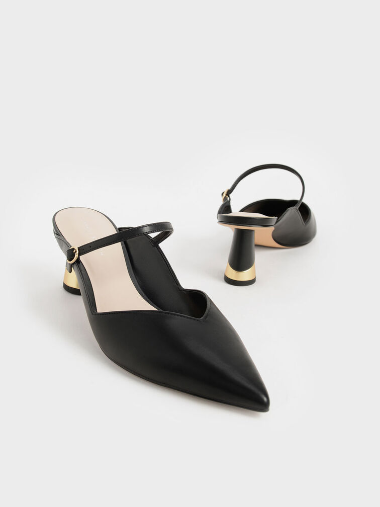 صندل بامبس كامي وكعب منحوت بلمسة معدنية, أسود, hi-res