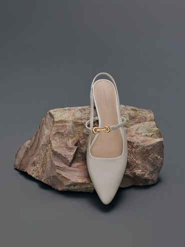 Trifina Metallic-Accent Pointed-Toe Slingback Flats, White, hi-res