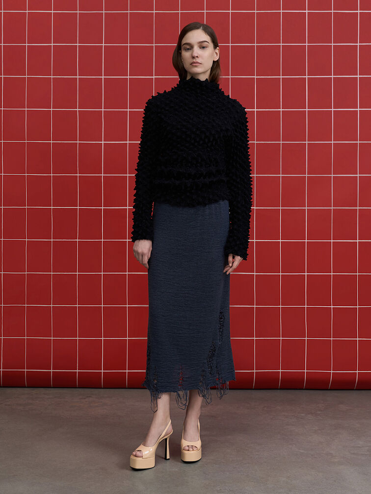 Patent Peep-Toe Stiletto-Heel Platform Sandals, Nude, hi-res