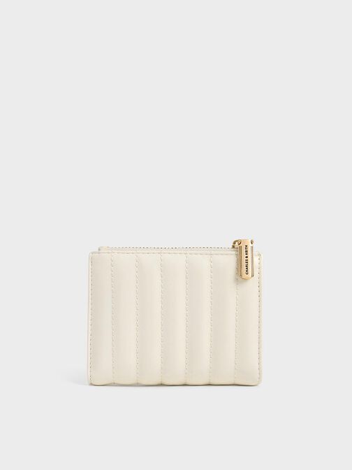Donna Crinkle-Effect Panelled Top-Zip Wallet, Cream, hi-res