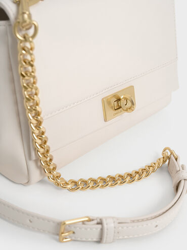 Lennie Chain-Strap Top Handle Bag, Cream, hi-res
