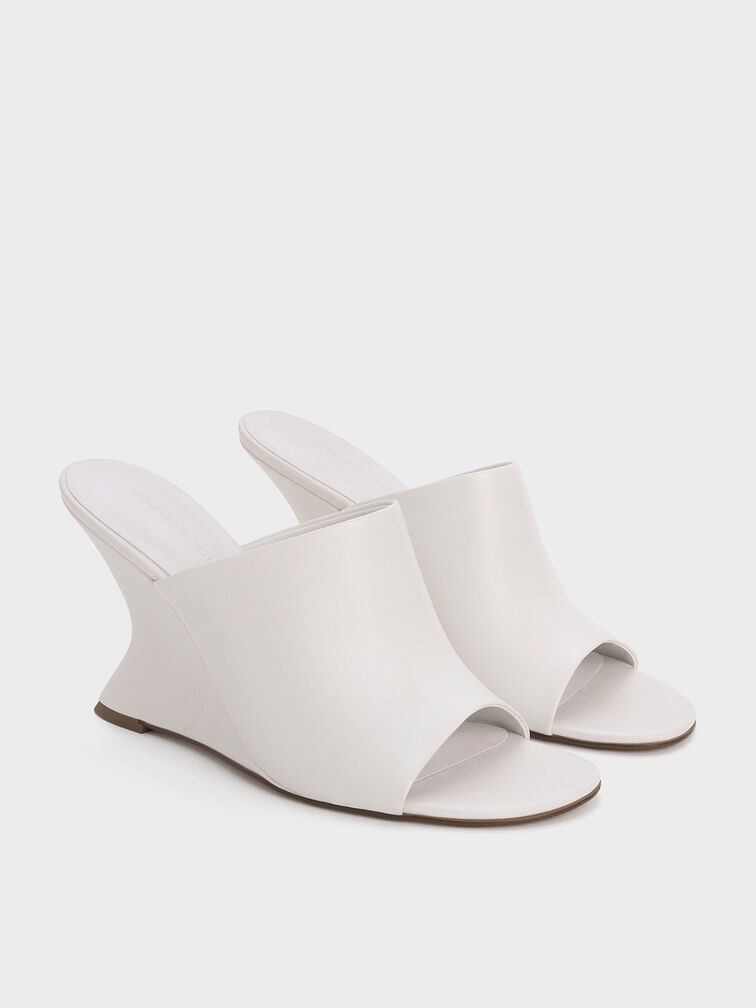 Wide-Strap Sculptural-Heel Wedges, White, hi-res