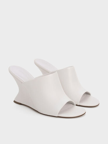 Wide-Strap Sculptural-Heel Wedges, White, hi-res