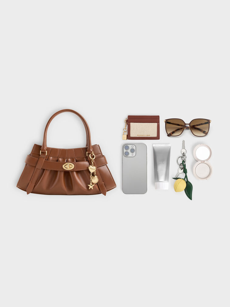 Isolde Belted Ruched Crossbody Bag, Chocolate, hi-res