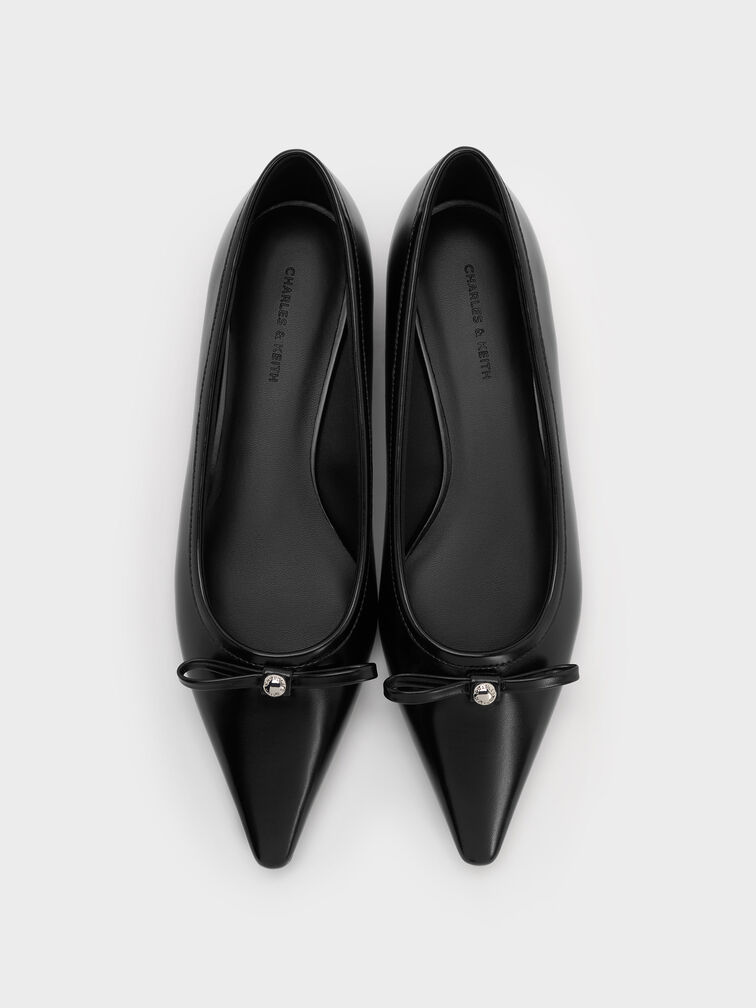 حذاء باليرينا بمقدمة مدببة وفيونكة, أسود, hi-res