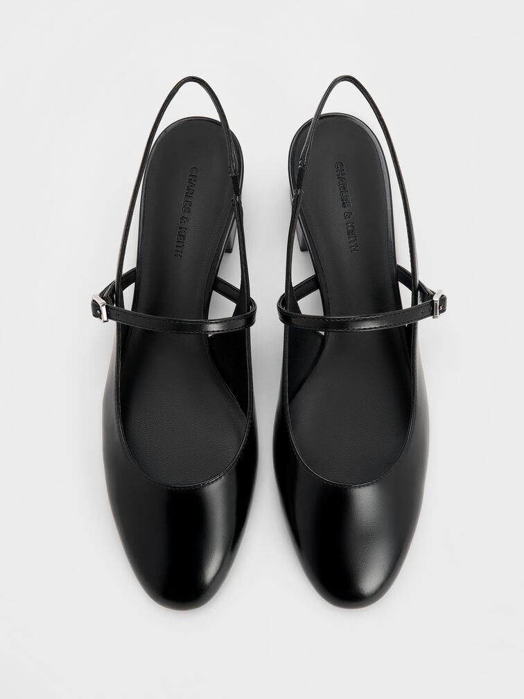 حذاء ماري جين بكعب عريض وحزام خلفي, أسود, hi-res