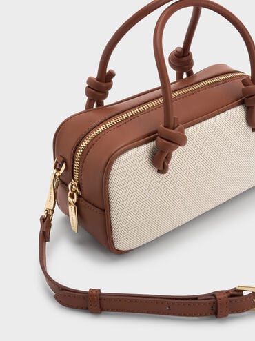 حقيبة مستطيلة سامي من القماش بمقبض مزين بعقدة, رمادي مائل للبني كانفاس, hi-res