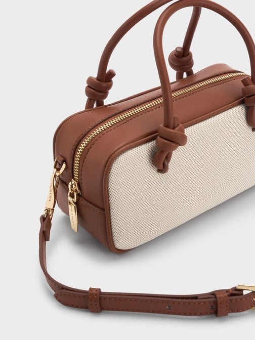 حقيبة مستطيلة سامي من القماش بمقبض مزين بعقدة, رمادي مائل للبني كانفاس, hi-res