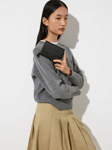 Stitch Trim Envelope Wallet, Black, hi-res