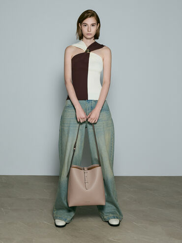 شنطة هوبو بريل توب بجلد معاد تدويره وحزام, تاوب, hi-res