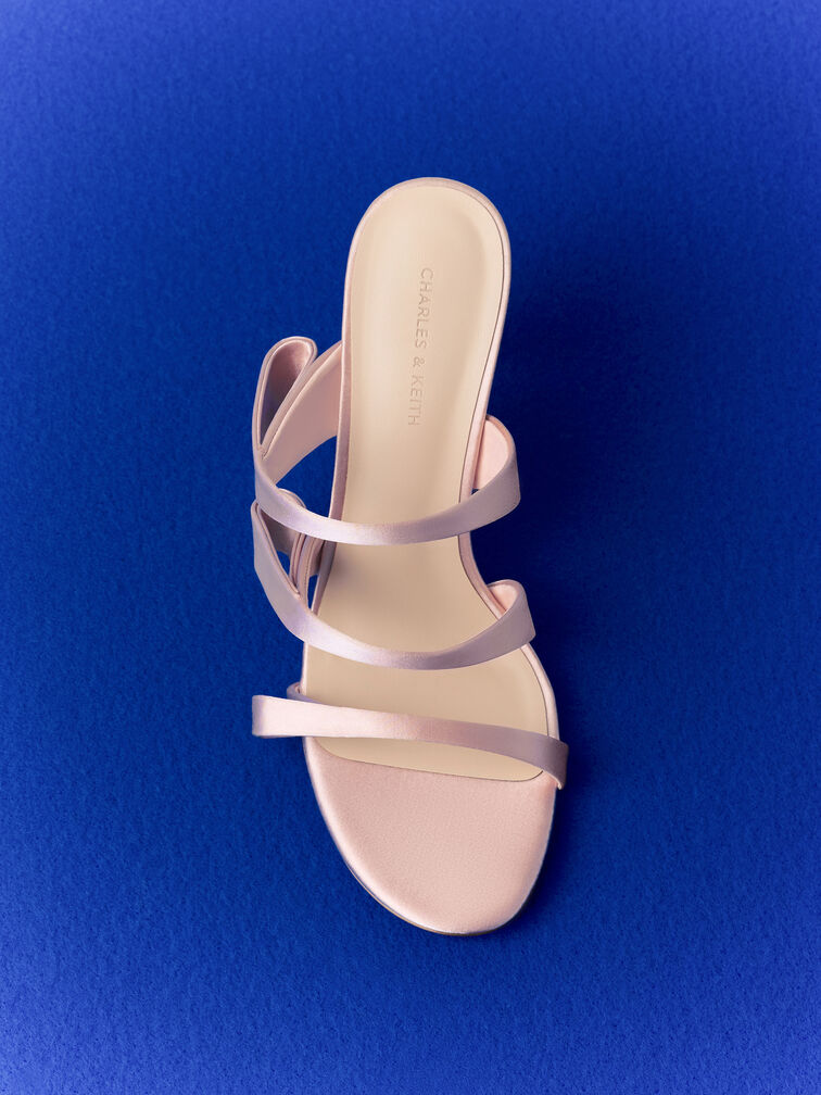 Satin Triple Pleated-Strap Stiletto Heels, Pink, hi-res
