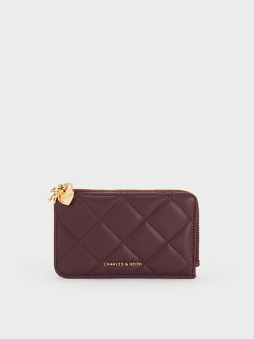 محفظة "آرييتي" مبطنة بتطريز ومزود بقطعة جمالية على شكل قلب وفيونكة بسحاب إغلاق بطول المحفظة, أحمر توتي فاخر, hi-res