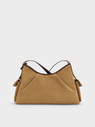 شنطة كتف كاي بجيب جانبي من جلد شامواه معاد تدويره, رملي ذهبي هاديء, hi-res