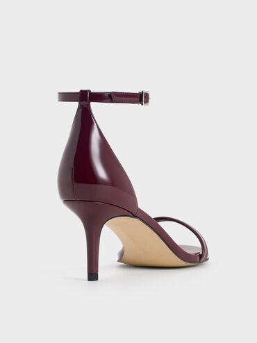 Patent Stiletto-Heel Ankle-Strap Sandals, Burgundy, hi-res